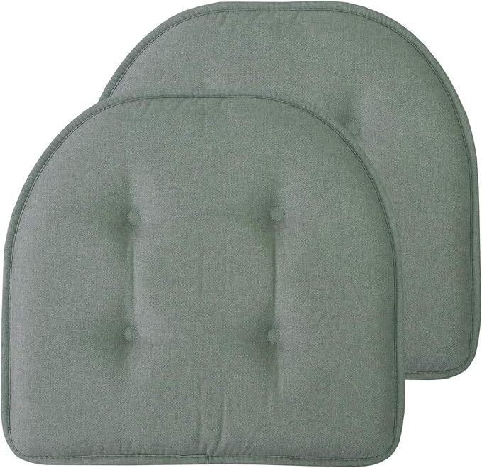 Sweet Home Collection Chair Cushion Memory Foam Pads Tufted Slip Non Skid Rubber Back U-Shaped 17" x 16" Seat Cover, 2 Count (Pack of 1), Scuba Green