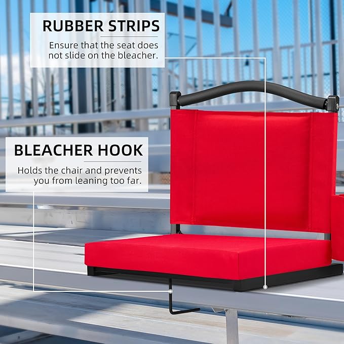 HABUTWAY Stadium Seats with Back Support and Thick Cushion Bleacher Seats with Backs and Cushion Wide, Stadium Chairs Include Shoulder Strap and Pocket, Perfect for Sports Events