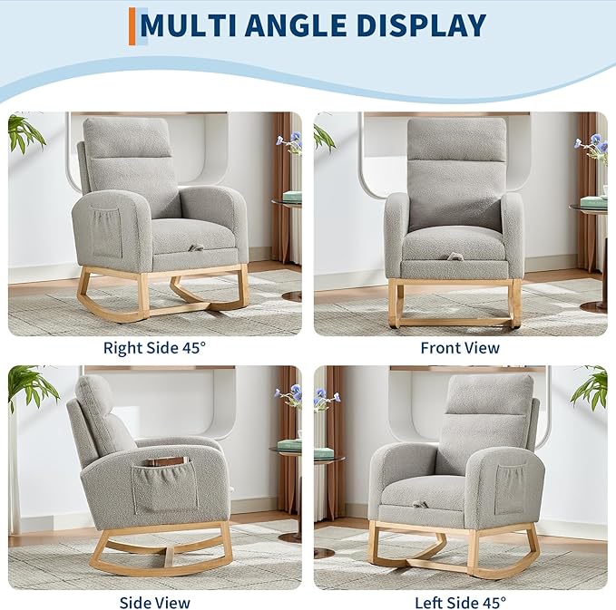 Rocking Chair Nursery, Nursing Rocking Chairs with Foot Rest for Mom Nursery,Rocker Glider Chair with High Backrest for Living Room, Bedroom, Upholstered Lounge Chair with Solid Wood Base for Relaxin