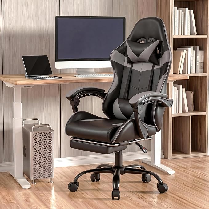 Gaming Chair, Ergonomic Computer Chair with 90°-150° Reclining Backrest & Footrest, Headrest & Lumbar Support, 363° Swivel Height Adjustable Desk Chair, High Back for Adults