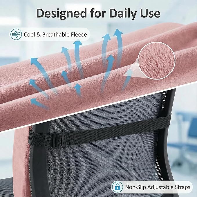 Poshetion Lumbar Support Pillow for Office Chair & Car – Memory Foam Back Cushion with Adjustable Straps & Breathable Mesh Cover（Pink）