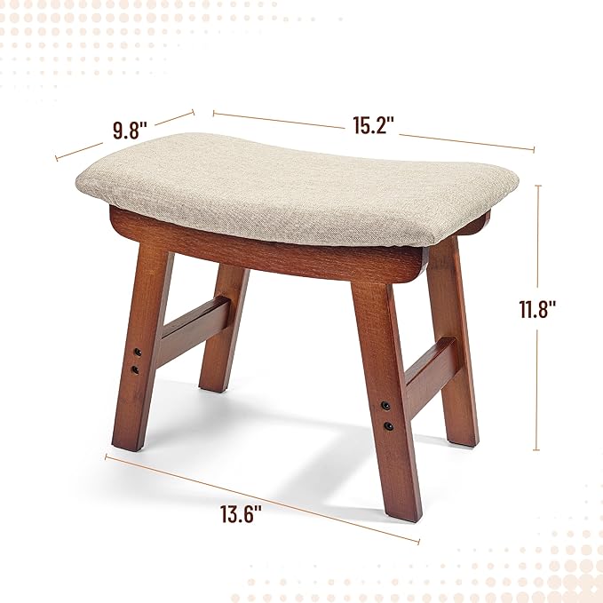 BAMBOO LAND- Bamboo Foot Stools Ottoman, Beige Cushion & Brown Wood Legs, Small Ottoman Foot Rest for Couch