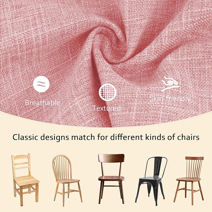 ELFJOY 4 Pack Chair Cushions for Dining Chairs Chair Pads Cushion for Kitchen Office Tufted Textured Square Seat Cushion with Ties (16" Light Pink)