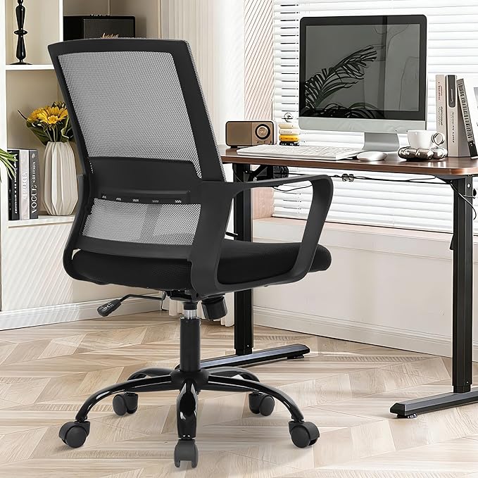 Ergonomic Office Chair, Comfortable Home Desk Chair, Breathable Mesh Back Computer Chair and Lumbar Support, Adjustable Height, Sponge Seat, Grey