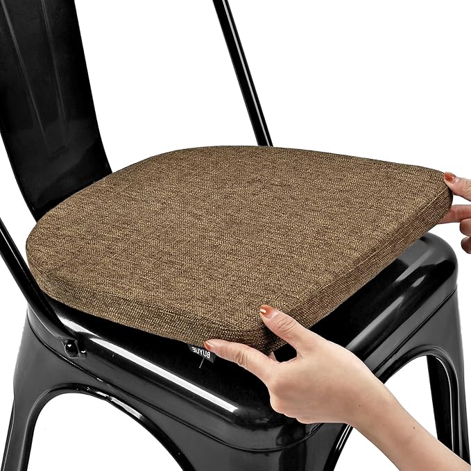 BUYUE Friendly Woven Fabric 14x14 Magnetic Cushion for Metal Chair 1 Piece, Enhanced Anti-Slip Seat Pad for Dining Kitchen Café Stackable Chair (U-Shape, Brown, 1 Count)