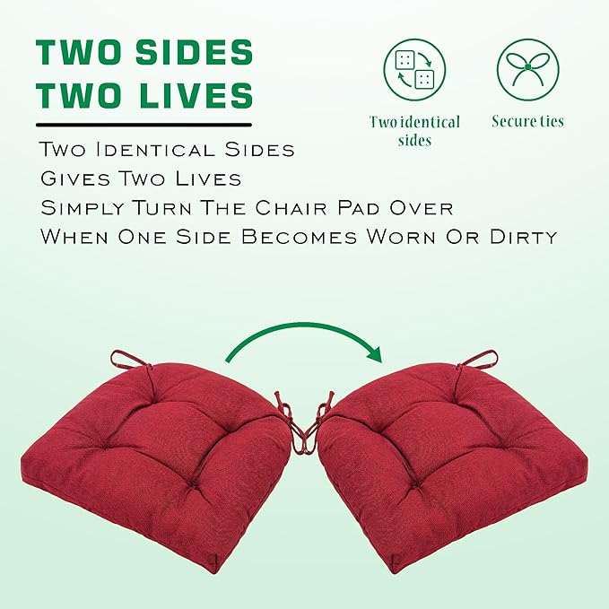 SQUARE MOON Chair Cushions for Dining Chairs, 3 Inch Thick Comfortable Kitchen Chair Pads, Dining Room Seat Cushions with Ties, Machine Washable, 17" x 16" x 3", 4/Pack, Wine Red