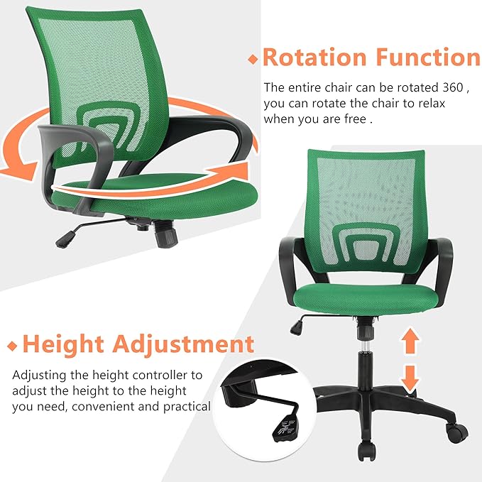 PayLessHere Home Office Chair - Adjustable Ergonomic with Lumbar Support, Armrest, Executive, High Density Mesh, 360 Degree Swivel (Pack of 2, Green)