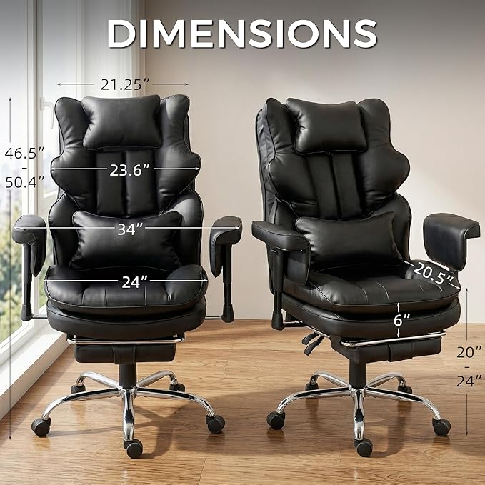 Big and Tall Massage Office Chair with Heat, Extra Wide Double-Layer Pocket Spring Cushion, High Back Reclining Gaming Chair with Adjustable Armrests & Footrest, Heavy Duty Ergonomic Chair, Gray