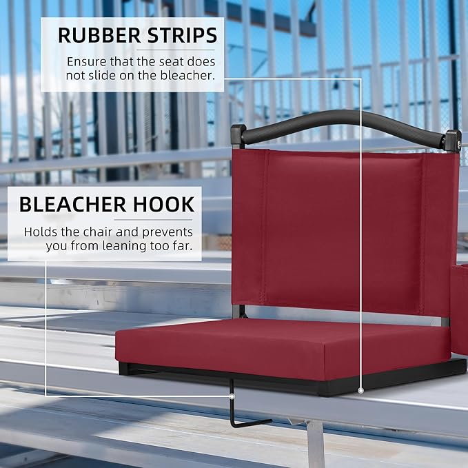 HABUTWAY Stadium Seats with Back Support and Thick Cushion Bleacher Seats with Backs and Cushion Wide, Stadium Chairs Include Shoulder Strap and Pocket, Perfect for Sports Events