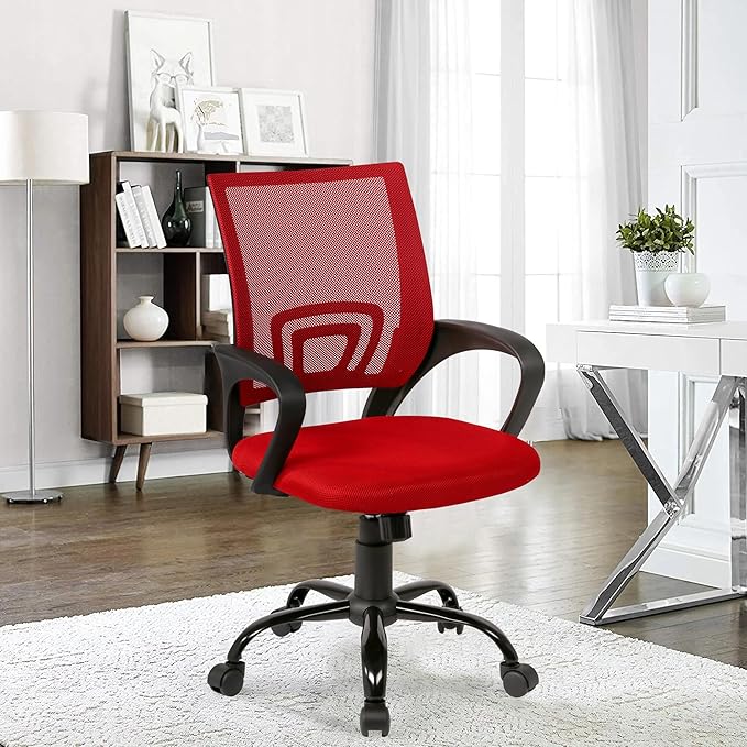 PayLessHere Office Computer Chair Ergonomic Cheap Desk Chair Adjustable Comfortable Mid Back Task Rolling Swivel with Lumbar Support for Home Office (Pack of 2, Red)