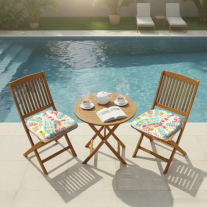 DYTXIII Set of 2 Outdoor Chair Cushions with Ties,Water Repellent Patio Chair Pads 17"x 16" for Outdoor Furniture,Round Corner Seat Cushions for Garden Yard Kitchen Pretty Paisley