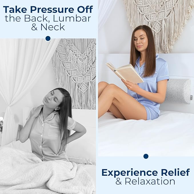5 STARS UNITED Knee Pillow for Back Sleeping – Half Moon Bolster Pillow for Legs, Under Knee Pillow for Sleeping on Back, Memory Foam Leg Pillow for Back Pain, Natural Gray