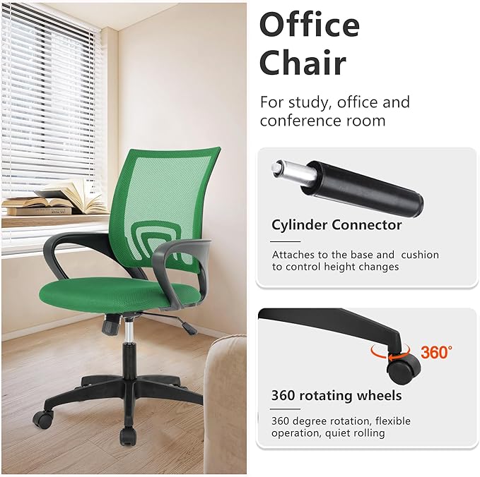 PayLessHere Home Office Chair - Adjustable Ergonomic with Lumbar Support, Armrest, Executive, High Density Mesh, 360 Degree Swivel (Pack of 2, Green)