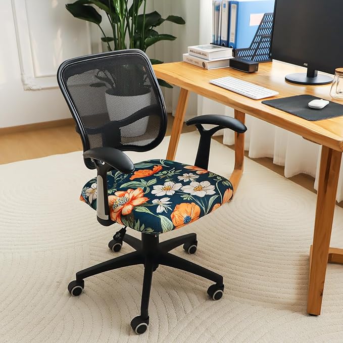FORCHEER Office Chair Seat Covers 20x20inch Velvet Floral Strech Computer Desk Chair Seat Cushion Slipcover with Buckle1 Piece- Velvet Floral