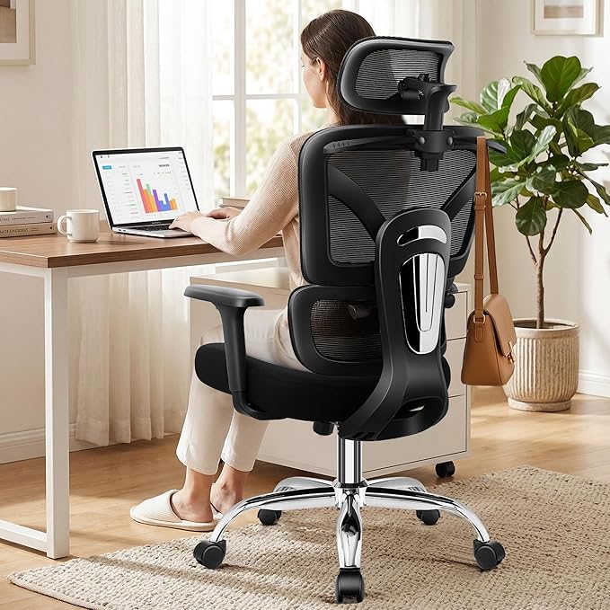Ergonomic Office Chair, High Back Mesh Desk Chairs Comfy with Adjustable Lumbar Support, Home Computer Gaming Chair with 3D Headrest for Long Hours, 6 Pack