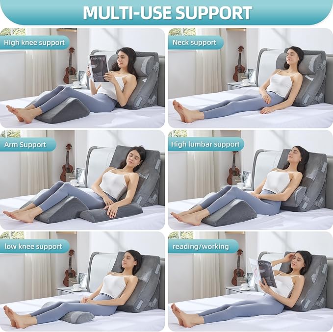 Kingfun 4pcs Orthopedic Bed Wedge Pillow Set for Sleeping, Memory Foam for Sleeping,Breathable Triangle Pillow Wedge, Post Surgery Memory Foam for Back, Leg Pain Relief, Sitting