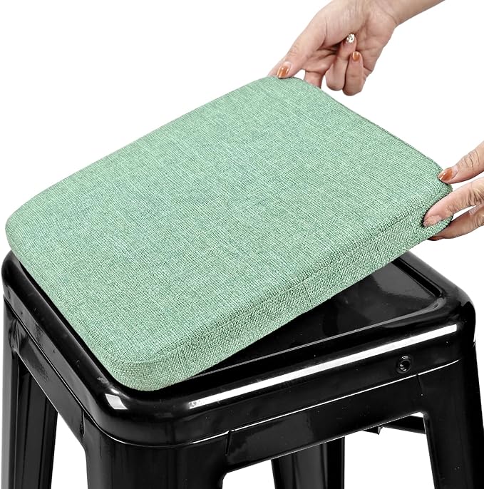 BUYUE Friendly Woven Fabric Magnetic Bar Stool Cushion 1 Piece, Enhanced Anti-Slip Breathable Small Chair Seat Pad for Café Bistro Stackable Metal Stool (Square, Light Green, 1)