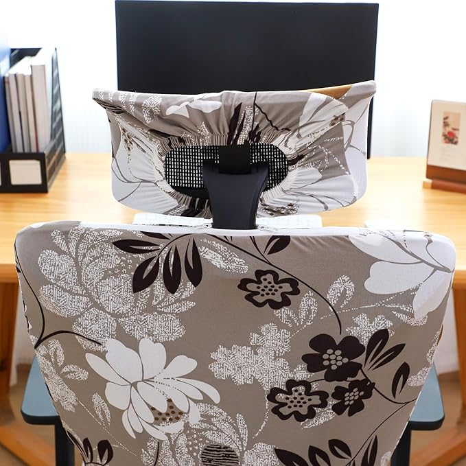Ergonomic Office Chair Covers Set with Headrest Cover Floral 2 Pieces Stretch Desk Computer Office Chair and Headrest Slipcovers Washable