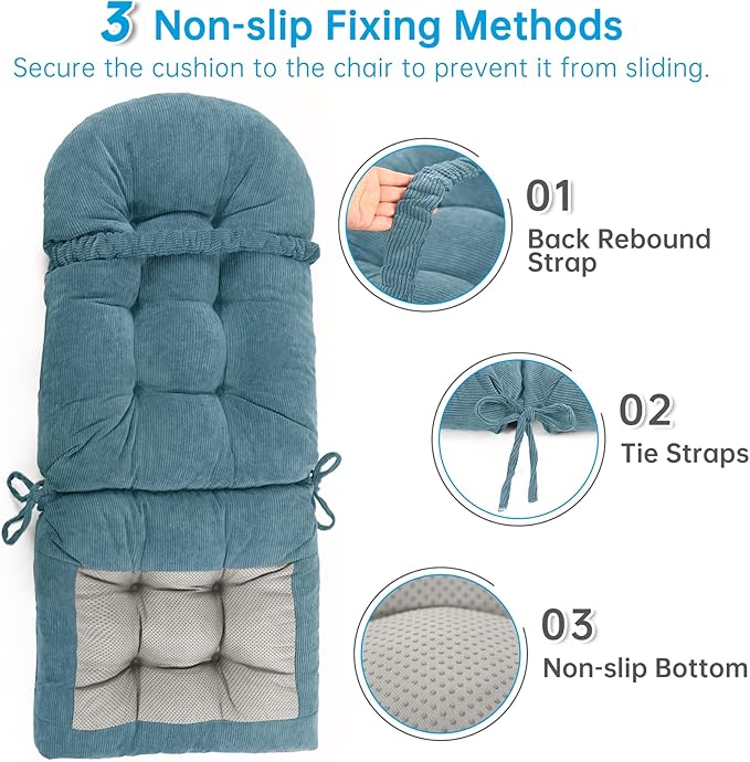 Rocking Chair Cushions Set - Non-Slip Adirondack Chair Cushions with Ties Indoor/Outdoor Rocking Chair Pad for Living Room, Bedroom, Balcony, Office