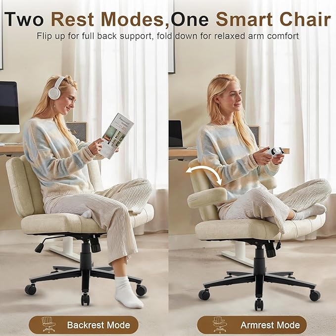 Vigosit Criss Cross Office Chair, Plush Oversized for Cross-Legged Sitting, Adjustable Arms & 360° Swivel Casters - for Home Office, Study, Gaming, Vanity, Comfortable Computer Chair(White)