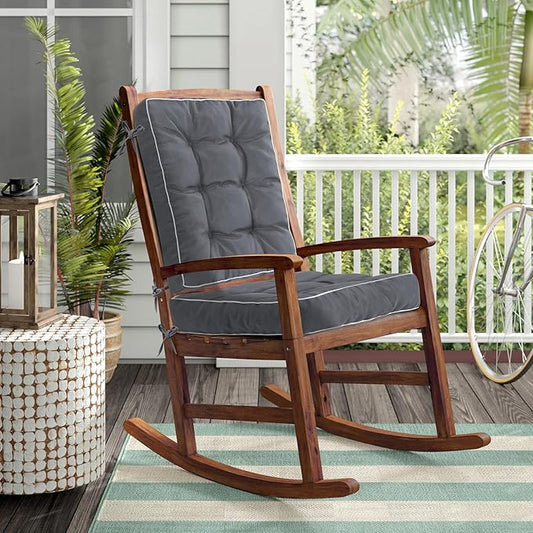 Topotdor Rocking Chair Cushions Indoor, Tufted Rocking Chair Seat Cushion for Patio Furniture, Water Resistant Rocking Chair Pads with Ties for Nursery Balcony Chair, Gray