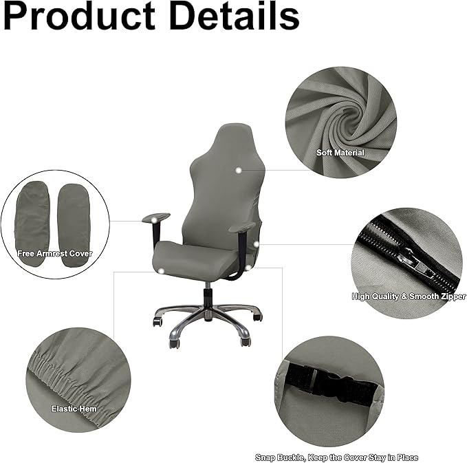 WOMACO Gaming Chair Slipcover Stretch Seat Chair Cover for Leather Computer Reclining Racing Ruffled Gamer Chair Protector (Gray, One-Size)