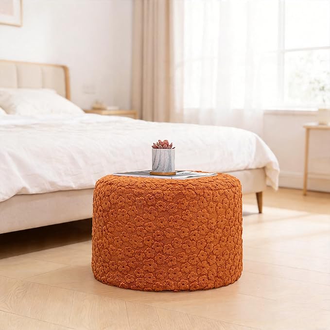 Asuprui Pouf Ottoman Foot Rest – Plush Round All-in-one Foam Stool for Cozy Lounging, Floor Pouf & Chic Decor (Rust Orange)