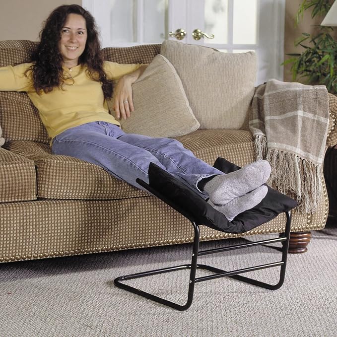ETNA Ottoman Foot Rest Footstool - Supportive Leg Rest for Chair Sofa Couch - Office Footrest Under Desk Foot Hammock - Black Padded Foot Stool