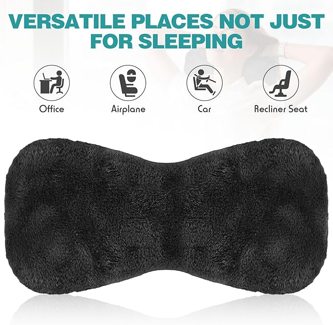 Colingmill 1 Pc Neck Pillow for Recliner Headrest Pillow Bone Shaped Chair Plush with Adjustable Strap Neck Support and Pain Relief Curve Head Cushion for Car Travel Airplane (Black)