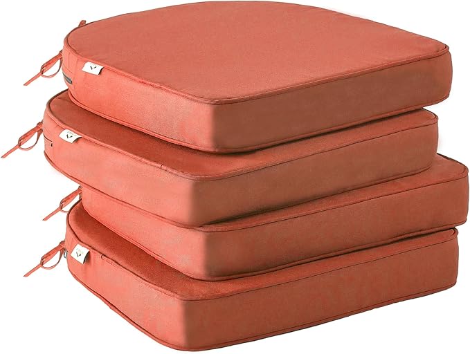 IPYNBAP Outdoor Chair Cushions Set of 4 -Waterproof Outdoor Seat Cushions for Patio Furniture, Patio Chair Cushion with Handle and Ties, Out Door Chair Pads,18.5x16x3-Round, Spice