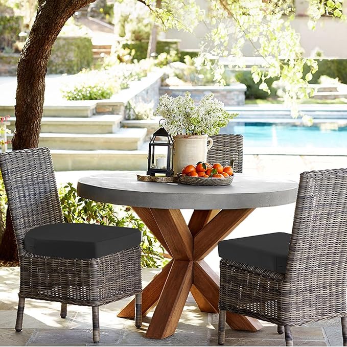 idee-home Outdoor Chair Cushions Set of 2, Thick 17" x 17" Outdoor Seat Cushions Patio Furniture Waterproof with Ties, Dining Pads