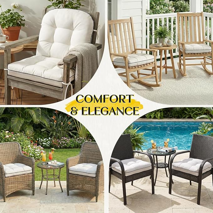 1 MIDDLE ONE Outdoor Chair Cushions Set of 2, Outdoor Cushions for Patio Furniture and Wicker Chair, Memory Foam Patio Seat Cushion Pads with Ties, 19 x 19 Inch (Cream)