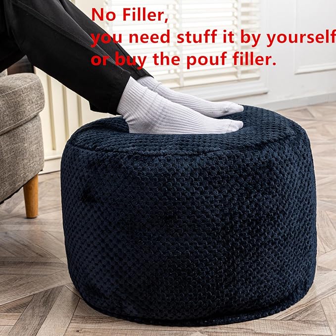 Asuprui Pouf Ottoman Unstuffed Ottoman Foot Rest No Filler Foot Stool 20x20x12 Inches Fuzzy Chair Floor Pouf Chair with Storage for Living Room Bedroom Navy Blue