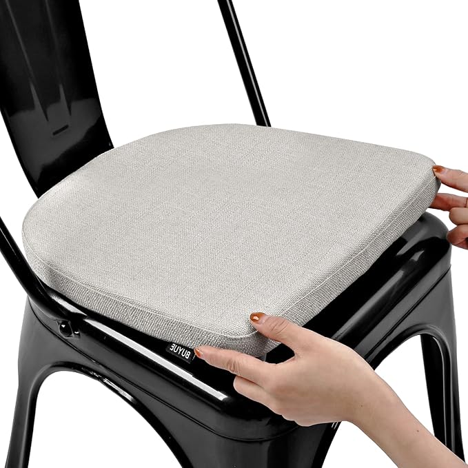 BUYUE Friendly Woven Fabric 14x14 Magnetic Cushion for Metal Chair 1 Piece, Enhanced Anti-Slip Seat Pad for Dining Kitchen Café Stackable Chair (U-Shape, Light Grey, 1 Count)
