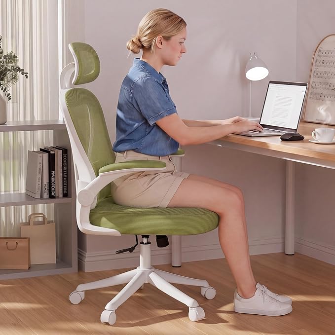 SeekFancy Ergonomic Office Chair M903, Computer Desk Chair with Wheels, High Back Mesh Office Chair with Adjustable Lumbar Support, Headrest, Flip-Up Armrests, Green