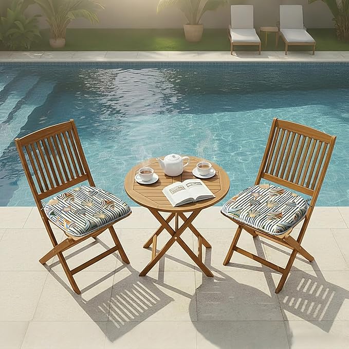 DYTXIII Set of 2 Outdoor Chair Cushions with Ties, Water Repellent Patio Chair Pads 17"x 16" for Outdoor Furniture, Round Corner Seat Cushions for Garden Yard Kitchen Crayon Shells