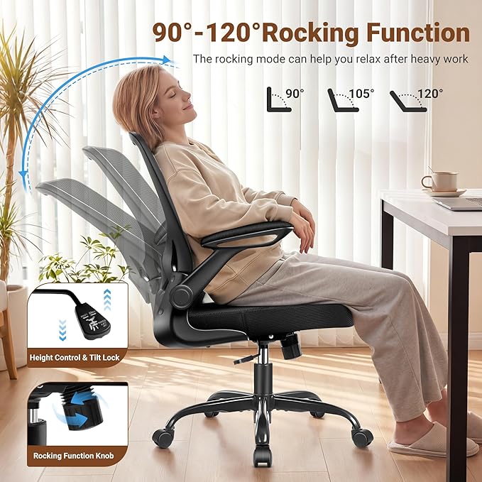 BESTFAIR Ergonomic Office Chair, Mesh Computer Desk Chairs with Lumbar Support, Swivel Desk Chair with Flip-up Arms and Adjustable Height, Black, 8-Pack