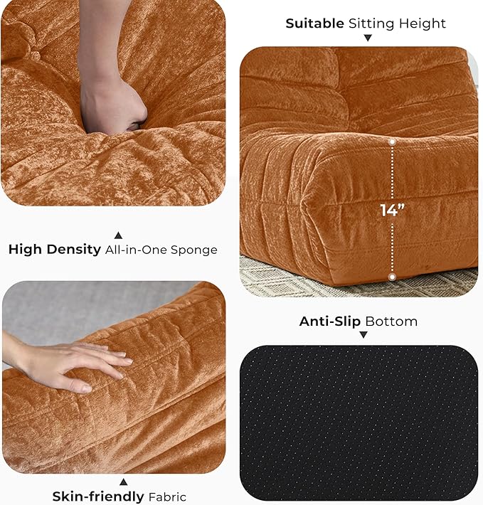 HABUTWAY Bean Bag Chair, Giant Bean Bag Chairs for Adults, Bean Bag Sofa with Filler Faux Fur, Memory Foam Bean Bag Couches Fireside Lazy Sofa for Living Room, Bedroom, Office (Brown)
