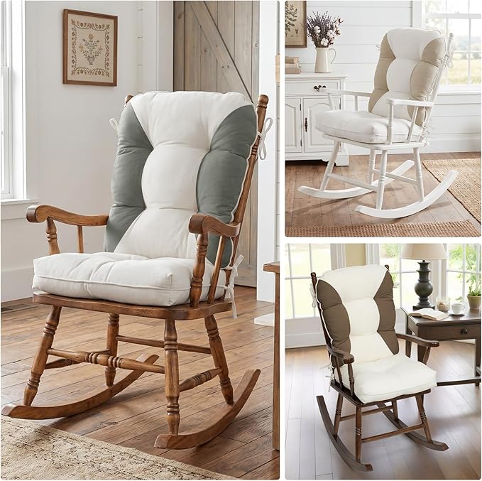 Rocking Chair Cushions Set - Non-Slip Adirondack Chair Cushions with Ties Indoor/Outdoor Rocking Chair Pad for Living Room, Bedroom, Balcony, Office