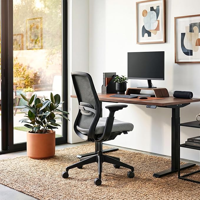 COLAMY Office Chair Set of 2, Easy Wire-Control Desk Chair with Sliding Seat Depth & Thick Padded Lumbar Support, Heavy Duty 300 LBS High Back Mesh Computer Chair for Home Workstation,Grey