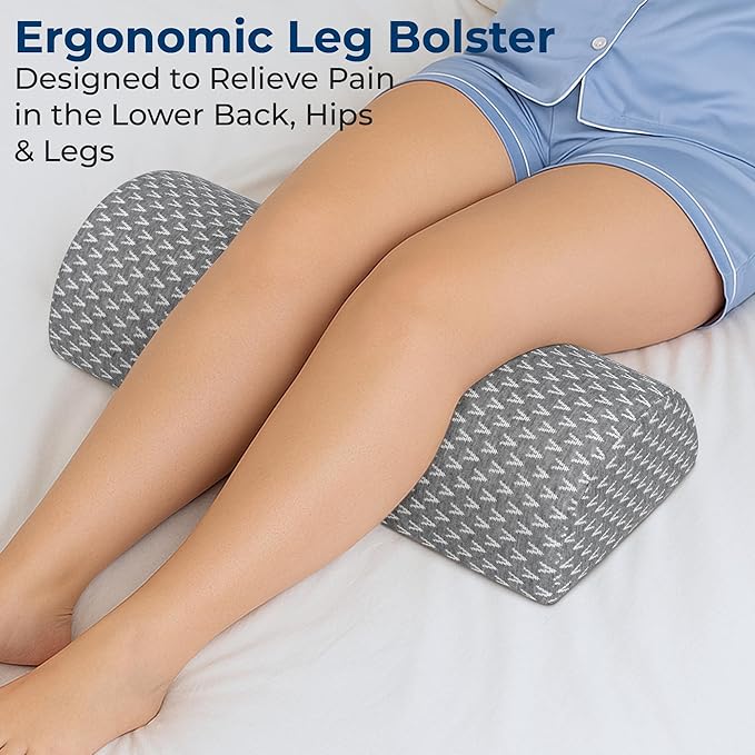 5 STARS UNITED Knee Pillow for Back Sleeping – Half Moon Bolster Pillow for Legs, Under Knee Pillow for Sleeping on Back, Memory Foam Leg Pillow for Back Pain, Gray