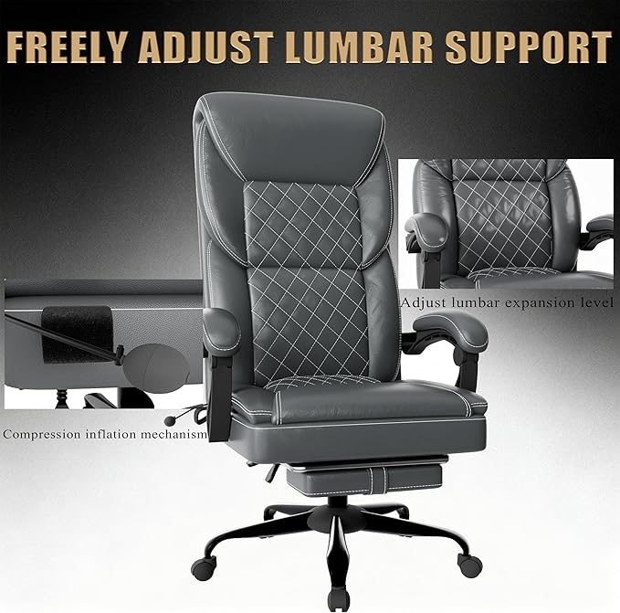 Gaming Chair, Office Chair with Inflatable Lumbar Support, Ergonomic Comfortable Wide Computer Chair with Footrest and Linked Soft Armrests, High Back 3D Enveloping Seat Cushion