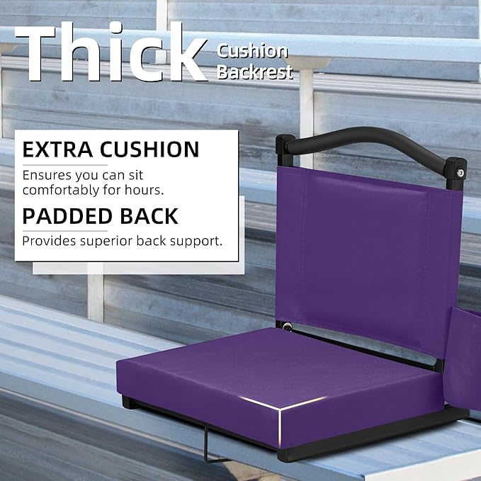 HABUTWAY Stadium Seats with Back Support and Thick Cushion Bleacher Seats with Backs and Cushion Wide, Stadium Chairs Include Shoulder Strap and Pocket, Perfect for Sports Events