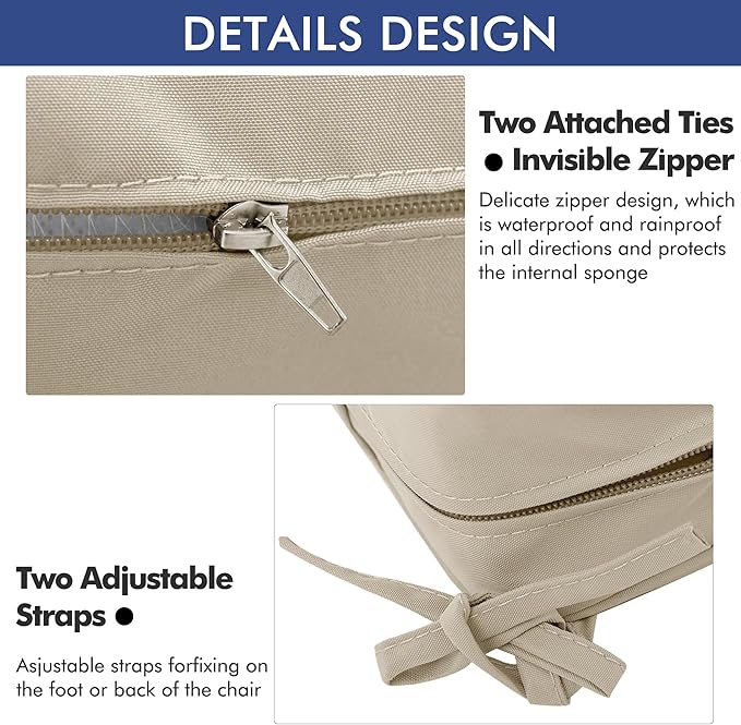 Outdoor Chair Cushions 19 x 19 Inch Water Resistant Patio Chair Cushions with Tie Color Fastness Thick Outdoor Seat Cushion for Garden Lawn Patio Furniture Cream Set of 2