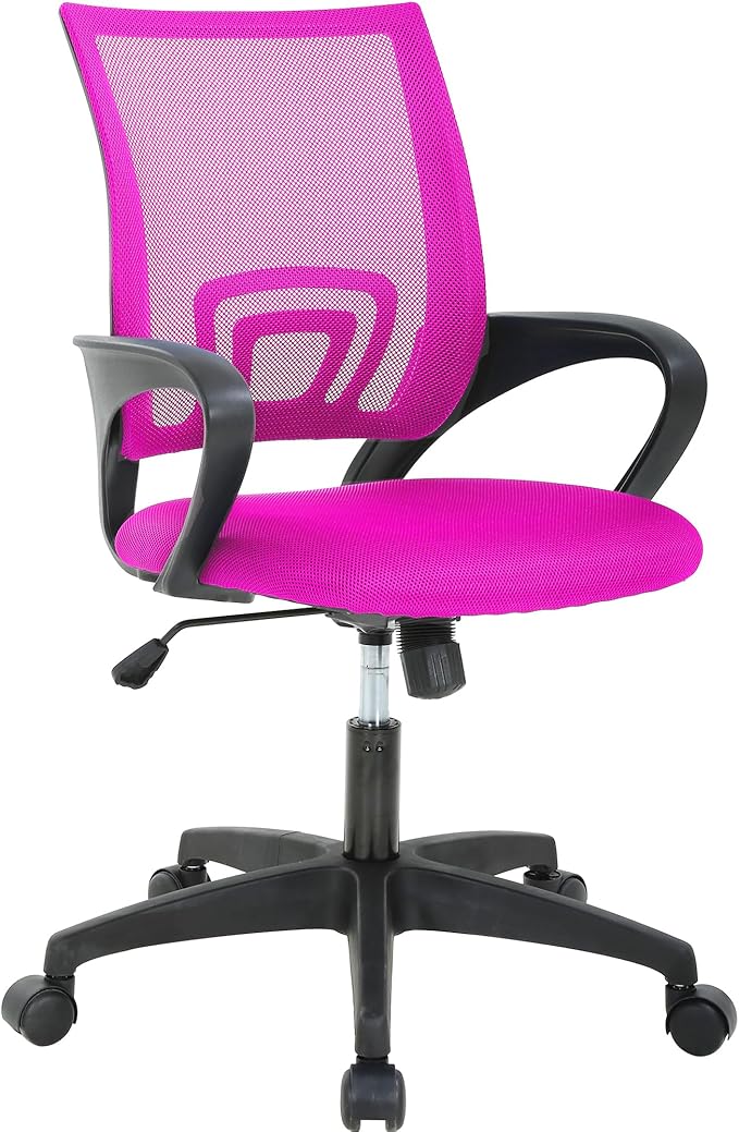 Ergonomic Office Computer Desk Chair, Mid-Back Mesh Rolling Work Swivel Task Chairs with Wheels, Comfortable Lumbar, PVC Base, Pink
