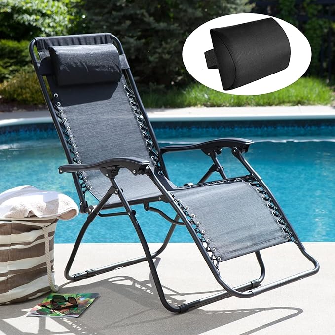 Zero Gravity Chair Set of 2 Replacement Pillow Headrest with Elastic Band, Universal Soft Removable Padded Cushion Head Pillow for Zero Gravity Lounge Folding Patio Lawn Recliner Chairs, Black