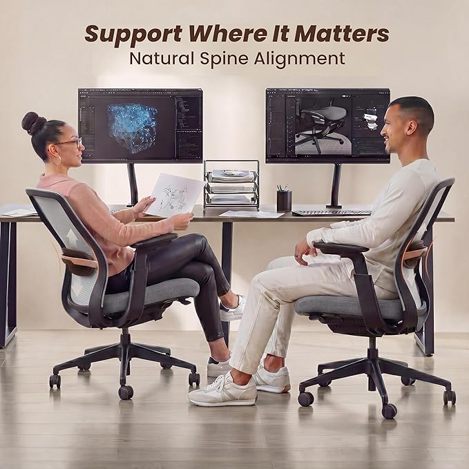 COLAMY Office Chair for Long Hours, Easy Wire-Control Desk Chair with Sliding Seat Depth & Thick Padded Lumbar Support, Heavy Duty 300 LBS High Back Mesh Computer Chair for Home Workstation,Grey