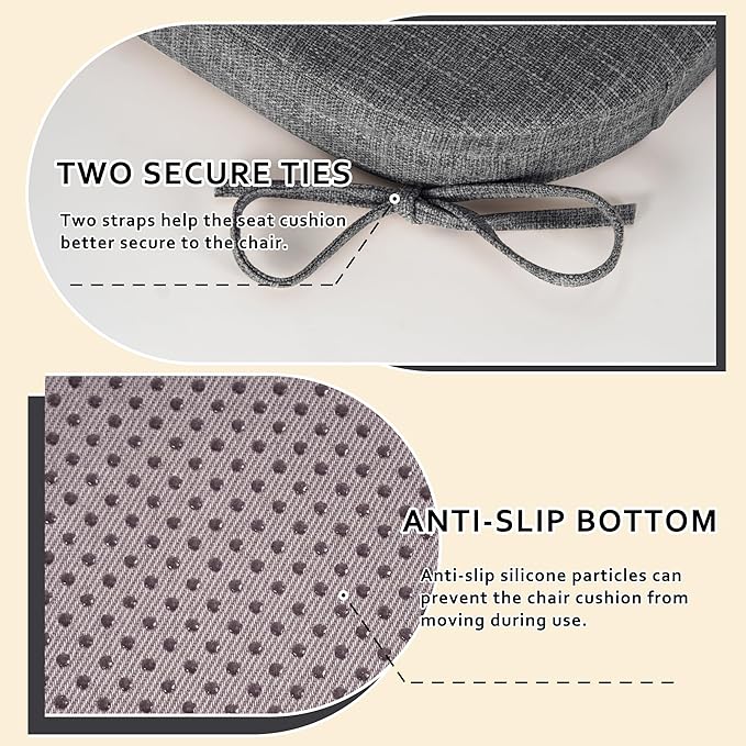 ELFJOY Chair Cushions for Dining Chairs Non Slip Chair Pads Set of 4 Seat Cushions with Ties Indoor 16.7" x 16" Dark Green
