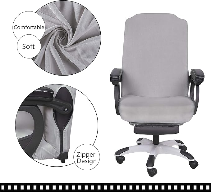 SARAFLORA Office Chair Cover- Large, Silver Grey- Removable Computer Chair Cover for Office Chair with Zipper for Universal Rotating Chair Desk Chair Cover Chair Seat Washable Protector for Pet