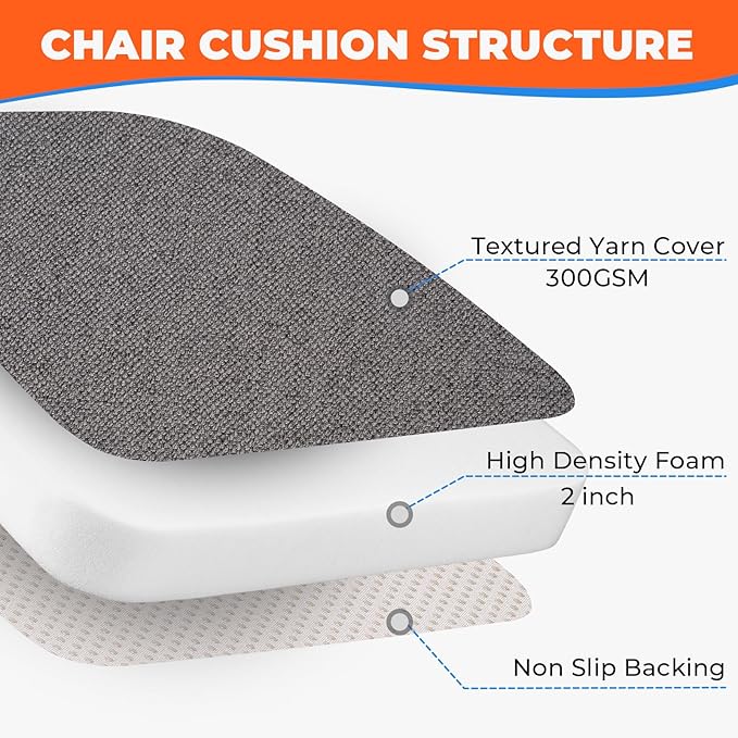 Sunsleek Chair Cushions for Dining Chairs, D-Shaped Seat Cushions with Removable Washable Cover and Ties, Chair Pads for Kitchen, Indoor Dining Room, Patio Chairs, 17'' x 16'', Set of 4, Dark Grey